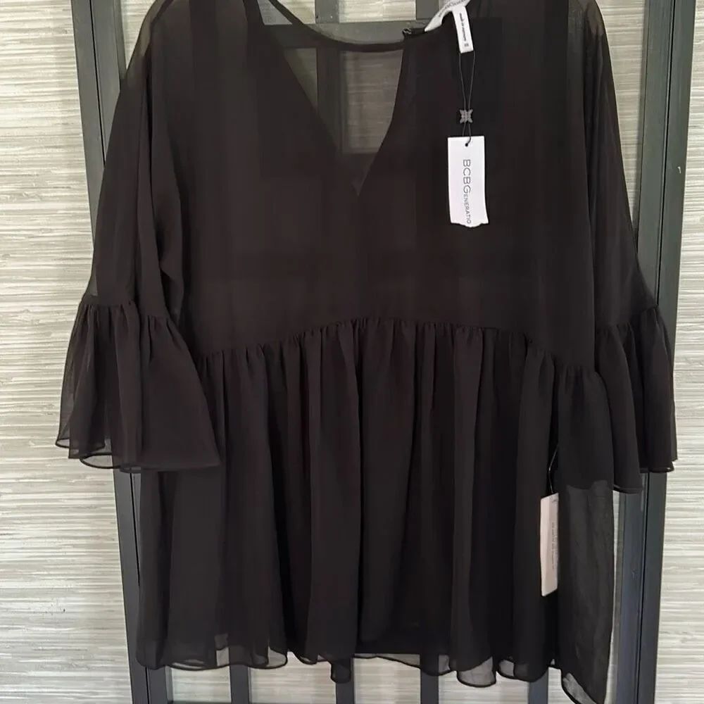 NWT BCBG generation black chair three-quarter sleeve baby doll top size XS over